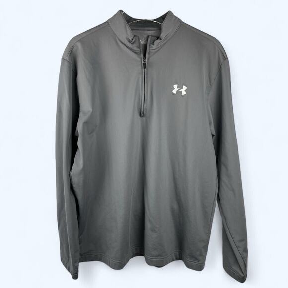 Under Amour Men's Quarter Zip Tab Collar Pullover Grey Fleece Large - Picture 1 of 7